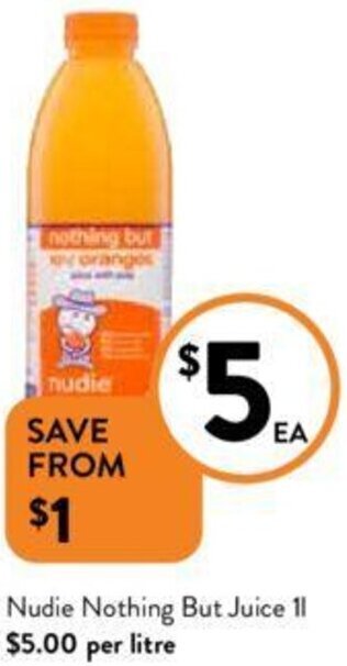 Foodworks Nudie Nothing But Juice 1L offer