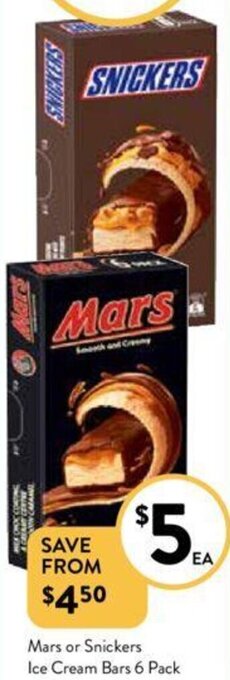 Mars or Snickers Ice Cream Bars 6 Pack