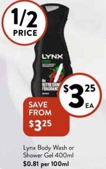 Lynx Body Wash or Shower Gel 400ml
