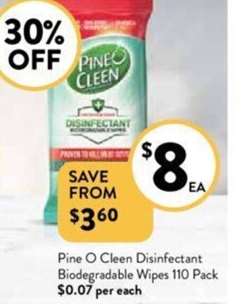 Foodworks Pine O Cleen Disinfectant Biodegradable Wipes 110 Pack offer