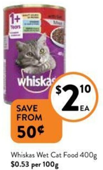 Foodworks Whiskas Wet Cat Food 400g offer