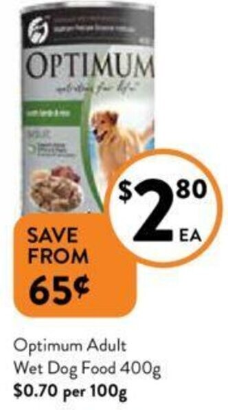 Foodworks Optimum Adult Wet Dog Food 400g offer