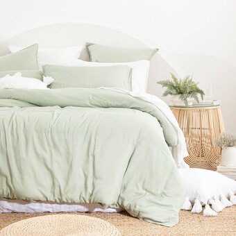 Pillow Talk Washed linen look mint quilt cover set by essentials offer