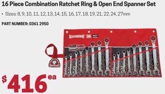 Sidchrome 16 Piece Combination Ratchet Ring & Open End Spanner Set