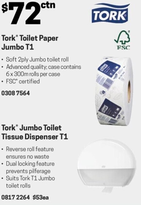 Tork® Toilet Paper Jumbo T1 offer at Blackwoods