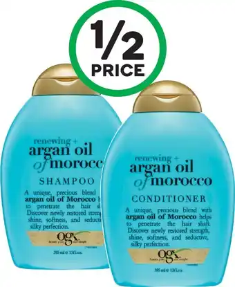 Woolworths OGX Shampoo or Conditioner Renewing Argan Oil of Morocco 385ml offer