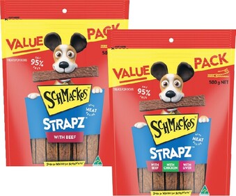 Woolworths Schmackos Strapz Dog Treats 500g offer