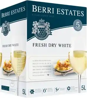 Woolworths Berri Estates Fresh Dry White 5 Litre Casks offer