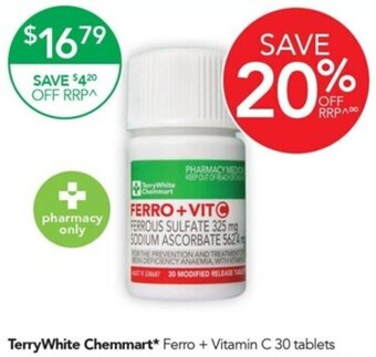 Terry White TerryWhite Chemmart Ferro + Vitamin C 30 tablets offer