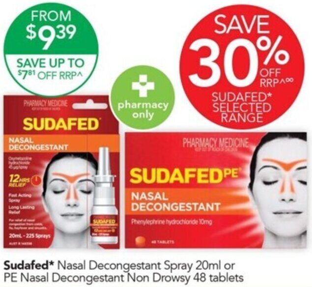 Sudafed Nasal Decongestant Spray 20ml or PE Nasal Decongestant Non
