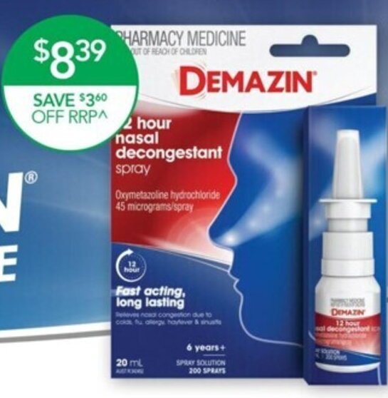 Demazin 12 Hour Decongestant Nasal Spray 20ml offer at Terry White