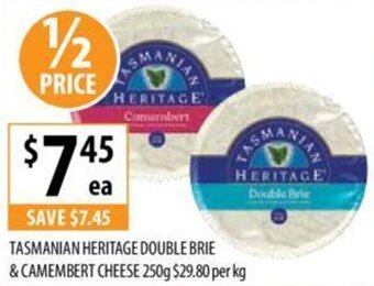 Supabarn TASMANIAN HERITAGE DOUBLE BRIE & CAMEMBERT CHEESE 250g offer