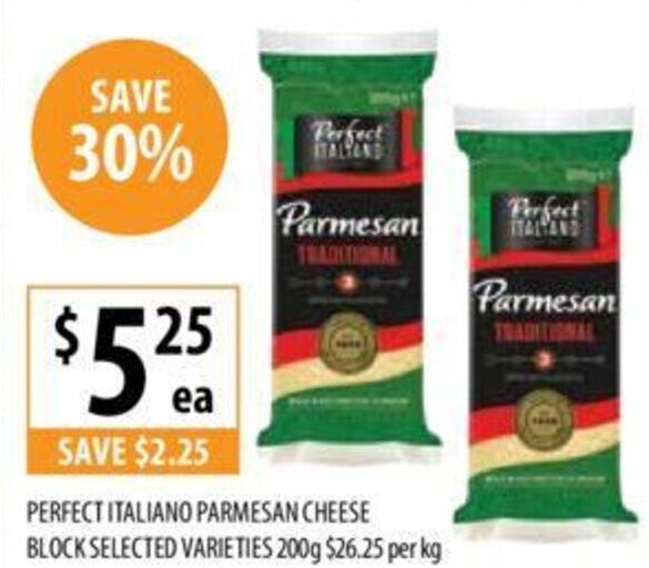 PERFECT ITALIANO PARMESAN CHEESE BLOCK SELECTED VARIETIES 200g offer at