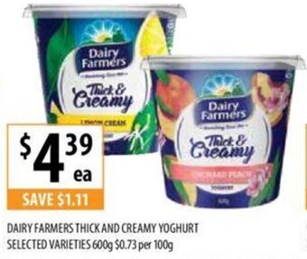 Supabarn DAIRY FARMERS THICK AND CREAMY YOGHURT SELECTED VARIETIES 600g offer