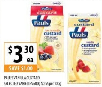 Supabarn PAULS VANILLA CUSTARD SELECTED VARIETIES 600g offer