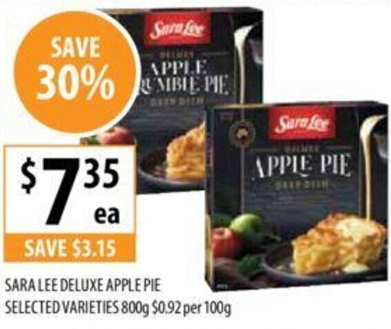 SARA LEE DELUXE APPLE PIE SELECTED VARIETIES 800g offer at Supabarn
