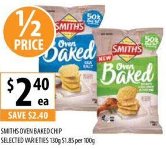 SMITHS OVEN BAKED CHIP SELECTED VARIETIES 130g offer at Supabarn