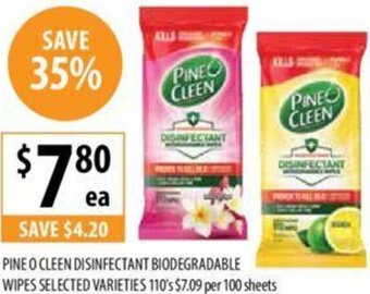 Supabarn PINE O CLEEN DISINFECTANT BIODEGRADABLE WIPES SELECTED VARIETIES 110's offer