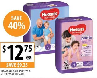 Supabarn HUGGIES ULTRA DRY NAPPY PANTS SELECTED VARIETIES 24/29's offer