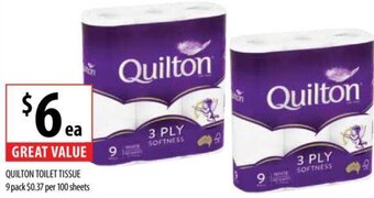 Supabarn QUILTON TOILET TISSUE 9 pack offer
