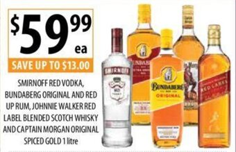 Supabarn SMIRNOFF RED VODKA, BUNDABERG ORIGINAL AND RED UP RUM, JOHNNIE WALKER RED LABEL BLENDED SCOTCH WHISKY offer