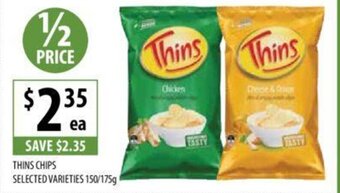 Supabarn THINS CHIPS SELECTED VARIETIES 150/175g offer