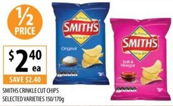 Supabarn SMITHS CRINKLE CUT CHIPS SELECTED VARIETIES 150/170g offer