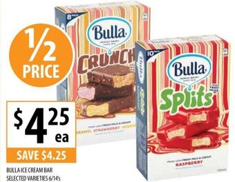 Supabarn BULLA ICE CREAM BAR SELECTED VARIETIES 6/14's offer