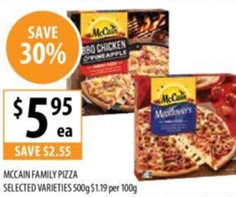 Supabarn MCCAIN FAMILY PIZZA SELECTED VARIETIES 500g offer