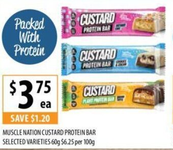 Supabarn MUSCLE NATION CUSTARD PROTEIN BAR SELECTED VARIETIES 60g offer