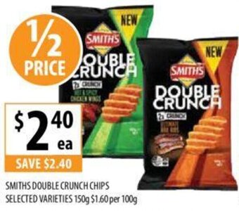 Supabarn SMITHS DOUBLE CRUNCH CHIPS SELECTED VARIETIES 150g offer