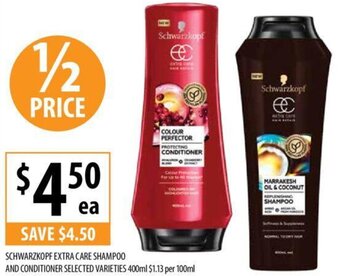 Supabarn SCHWARZKOPF EXTRA CARE SHAMPOO AND CONDITIONER SELECTED VARIETIES 400ml offer