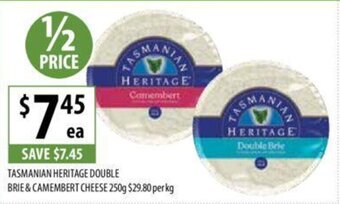 Supabarn TASMANIAN HERITAGE DOUBLE BRIE & CAMEMBERT CHEESE 250g offer
