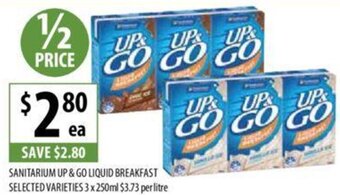 Supabarn SANITARIUM UP & GO LIQUID BREAKFAST SELECTED VARIETIES 3 x 250ml offer