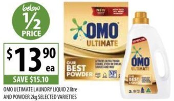 Supabarn OMO ULTIMATE LAUNDRY LIQUID 2 litre AND POWDER 2kg SELECTED VARIETIES offer