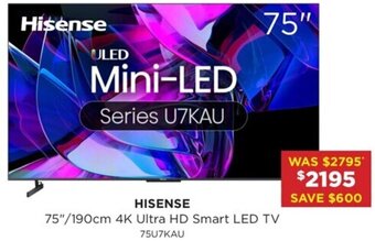 Bing Lee HISENSE 75"/190cm 4K Ultra HD Smart LED TV 75U7KAU offer