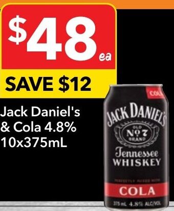 Jack Daniel's & Cola 4.8% 10x375mL