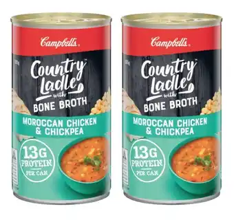 Coles Campbellu2019s Country Ladle with Bone Broth Moroccan Chicken & Chickpea Soup 505g offer