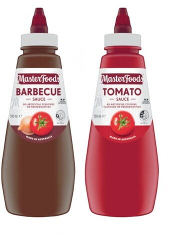 Coles Masterfoods Squeezy Tomato or Barbecue Sauce 500mL offer