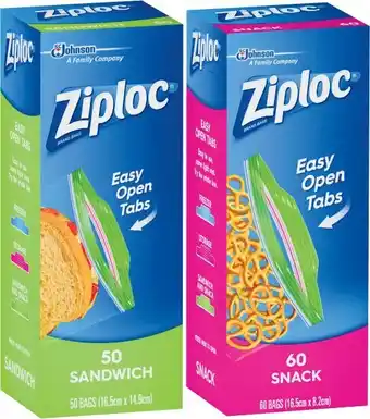 Coles Ziploc Snack Bags 60 Pack or Sandwich Bags 50 Pack offer