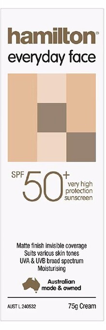 Hamilton sunscreen everyday face cream spf50 75g