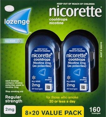 healthylife Nicorette quit smoking cooldrops icy mint 2mg 160 nicotine lozenges offer