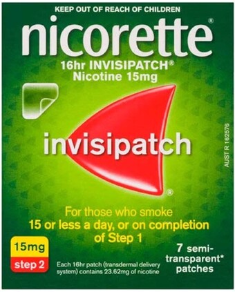 healthylife Nicorette quit smoking 16 hour nicotine invisipatch step 2 15mg 7 pack offer