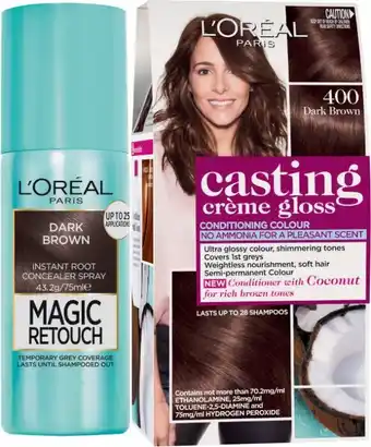 Coles Lu2019Oréal Casting Crème Gloss Hair Colour 1 Pack or Magic Retouch Hair Colour Spray 75mL offer