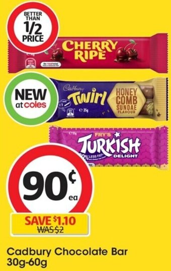 Coles Cadbury Chocolate Bar 30g-60g offer