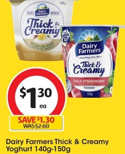 Dairy Farmers Thick & Creamy Yoghurt 140g150g offer at Coles