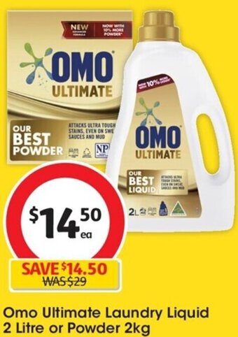 Coles Omo Ultimate Laundry Liquid 2 Litre or Powder 2kg offer