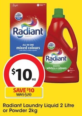 Coles Radiant Laundry Liquid 2 Litre or Powder 2kg offer