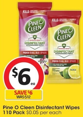 Coles Pine O Cleen Disinfectant Wipes 110 Pack offer