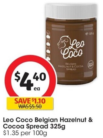 Coles Leo Coco Belgian Hazelnut & Cocoa Spread 325g offer